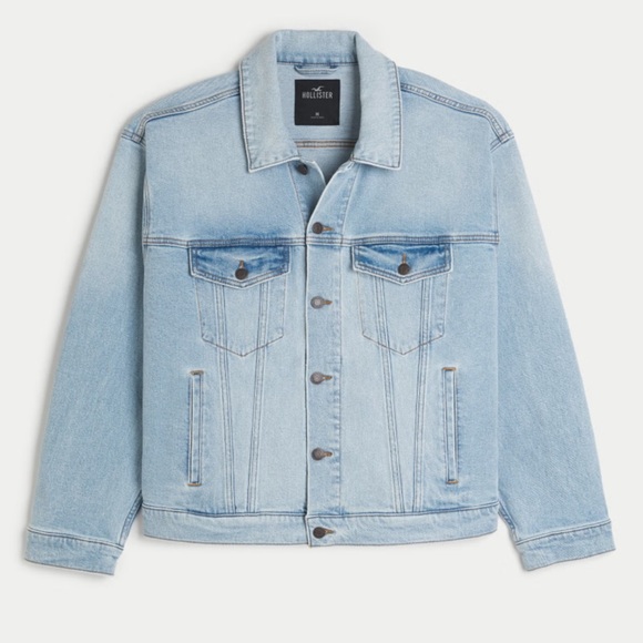 Hollister BOXY LIGHT WASH DENIM TRUCKER JACKET size small - Picture 3 of 11